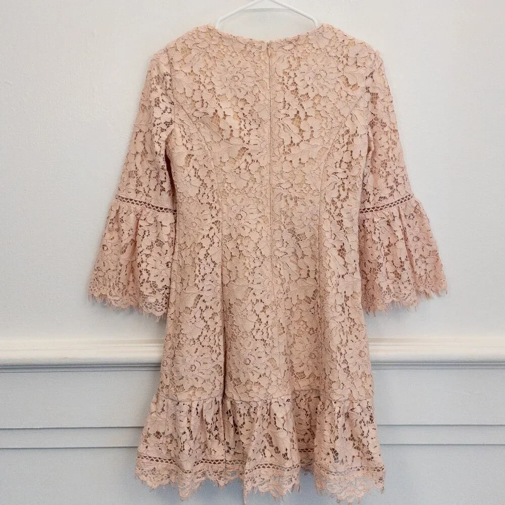 Eliza J Pink Lace Bell Sleeve Dress – Size 4P Petite Fit & Flare Wedding Guest - Picture 2 of 5